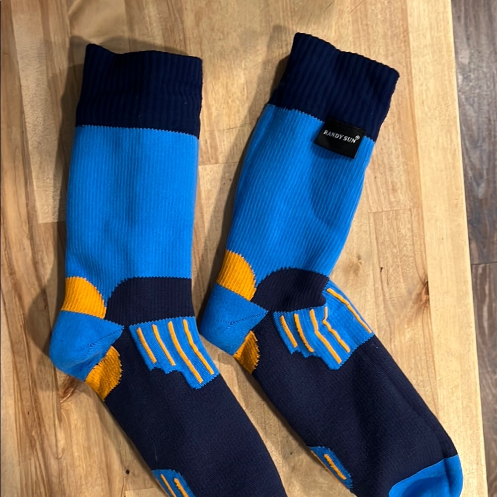 Randy Sun waterproof  Blue and Yellow Athletic Crew Socks unisex
